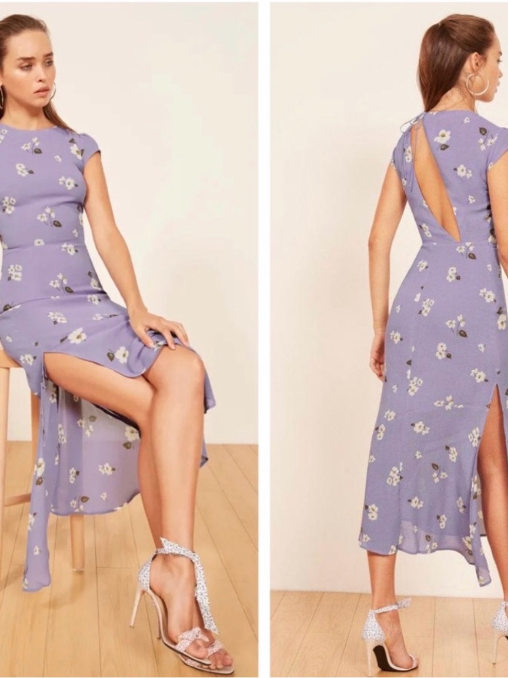 Reformation Luis Floral Cutout Midi Dress in Lavender Size 2